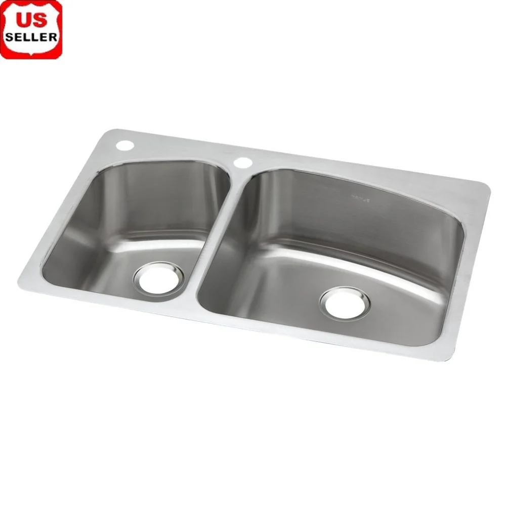 

Нержавеющая сталь 33x22x8 с двойной чашей, раковина с двойным креплением, 18 калибра, звукопоглощение, смещенный слив, простая установка, кухонный аксессуар