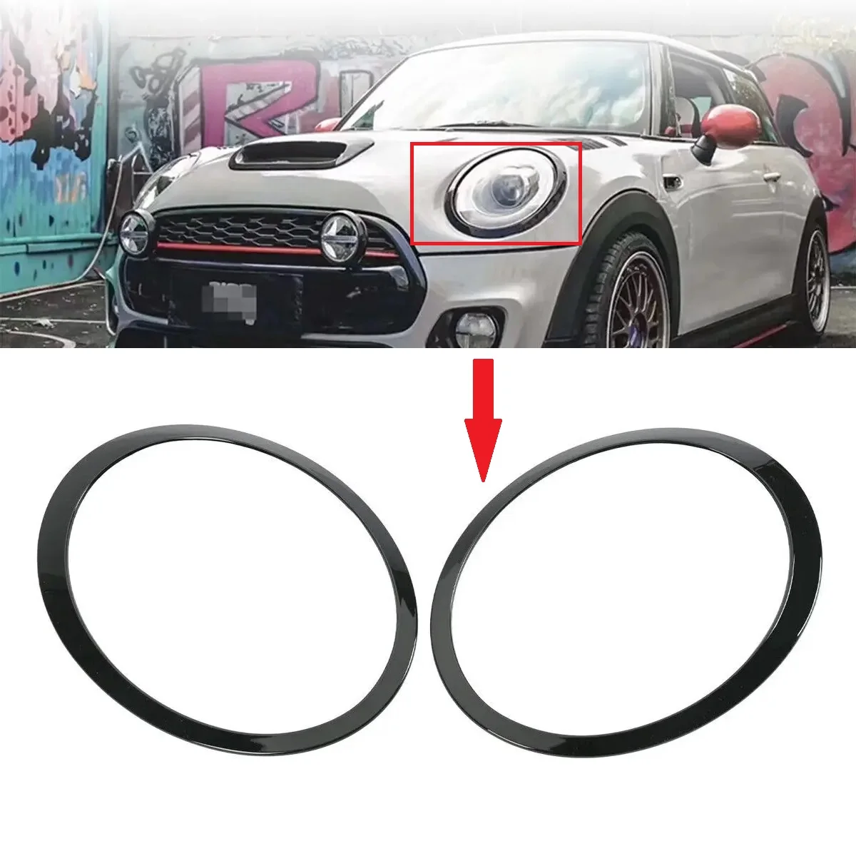 

Car Headlight Trims Gloss Black Headlight Ring Surround Cover For MINI Cooper S R56 R57 R55 Clubman 2007-2015 Car Accessories