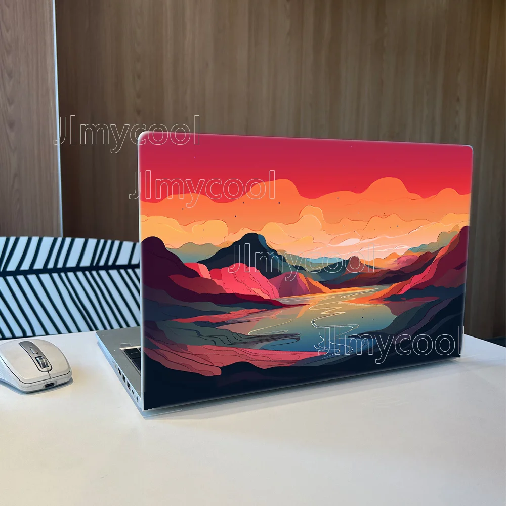 2Piece Sunset Afterglow Lake Pattern Laptop Decal Case Universal Netbook Skin Sticker Non-reusable Laptop Stickers Waterproof