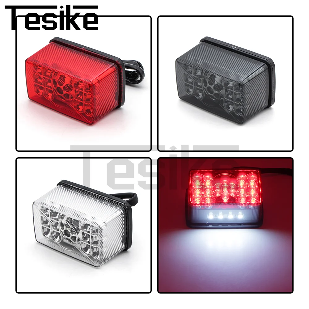 الخلفية دراجة نارية مصباح ليد خلفي أحمر + أبيض لوحة ترخيص ضوء تشغيل مصباح مكبح الضوء الخلفي العالمي ل ATV UTV المتسابق المروحية #6