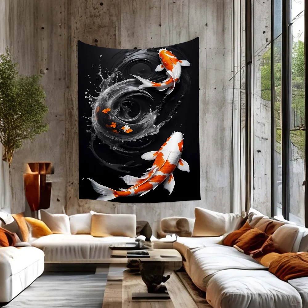 Chinese Rode Koi Vis Landschap Foto Anime Tapijt Indiase Boeddha Wanddecoratie Hekserij Boheemse Hippie Muur Lakens