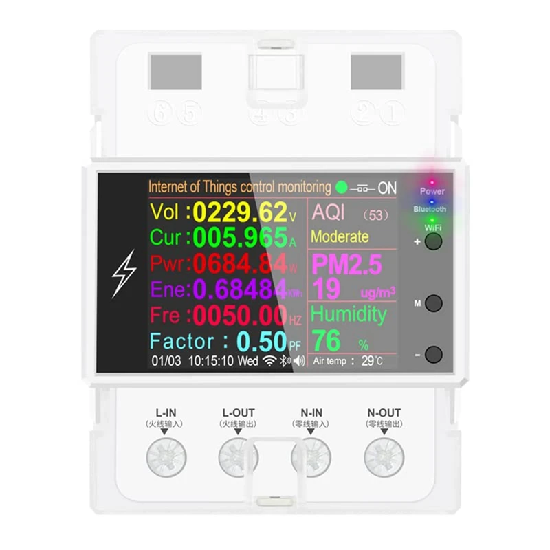 AT4PW 100A Wifi Din Rail Smart Switch Remote Control AC220V 110V Digital Power Energy Volt Amp Kwh Frequency Factormeter