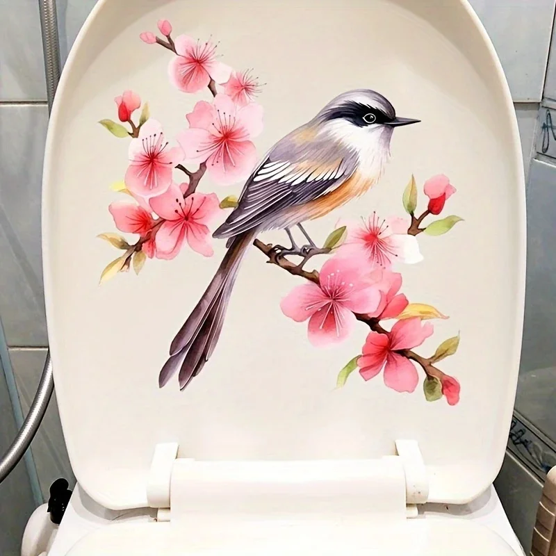 MT1473# Waterproof Wall Stickers Floral And Bird Watercolor Art for Home Use, Suitable for Bathrooms And Toilet Decor