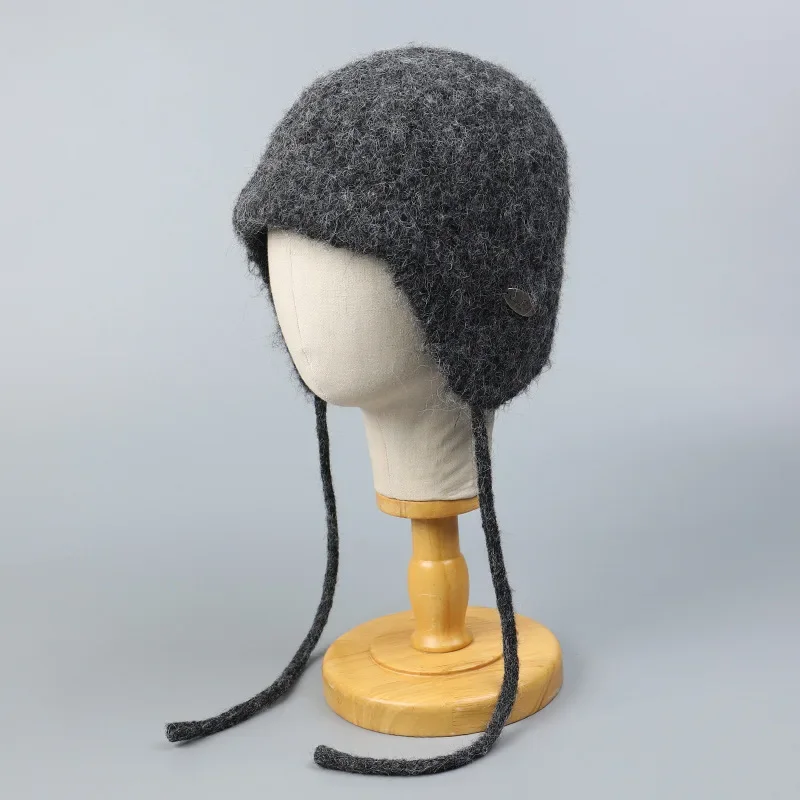 Autumn Winter New Models Wool Blended Knitted Beanie Hat Mohair Cold-proof Women\'s Warm Ear Protection Headgear Bomber Hat