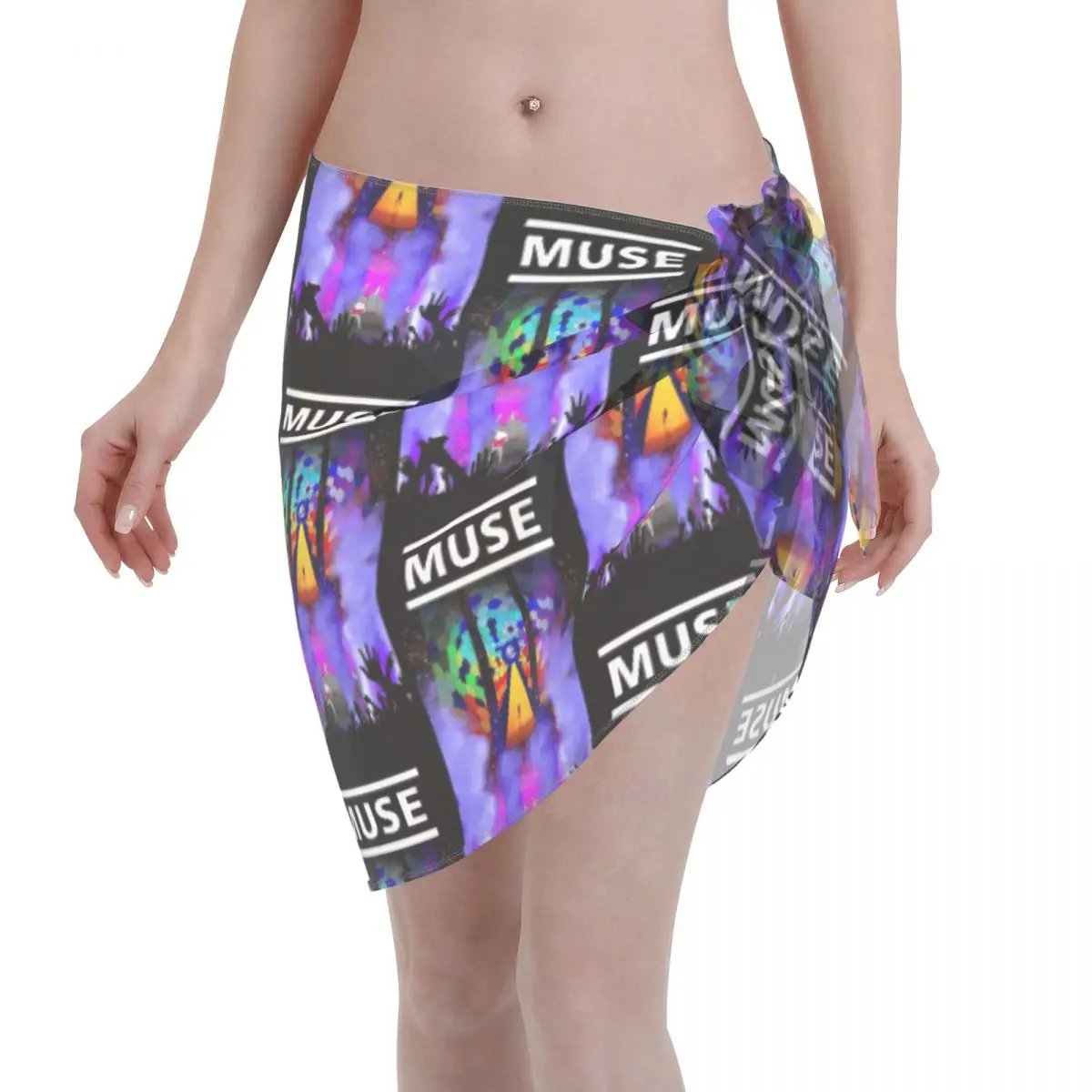 

Custom M-Muses Band Beach Bikini Wrap Rock Band See-Through Bikini Beach dress Short Skirt Chiffon Scarf Cover up For Women