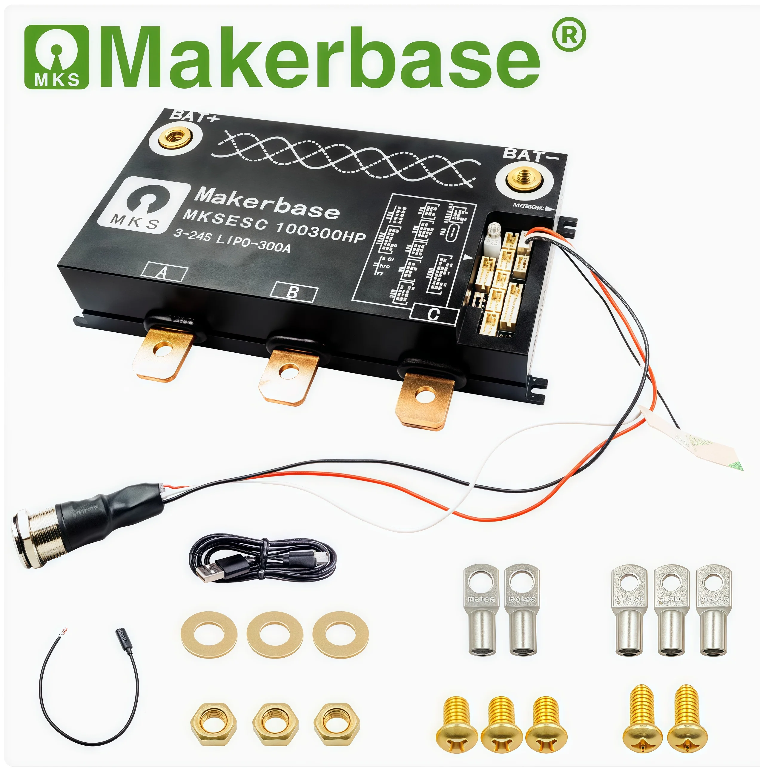 Controlador de vehículo eléctrico Makerbase 100V 300A MKSESC 100300HP accesorio de monopatín Benjamin ESC de alto voltaje y alta corriente