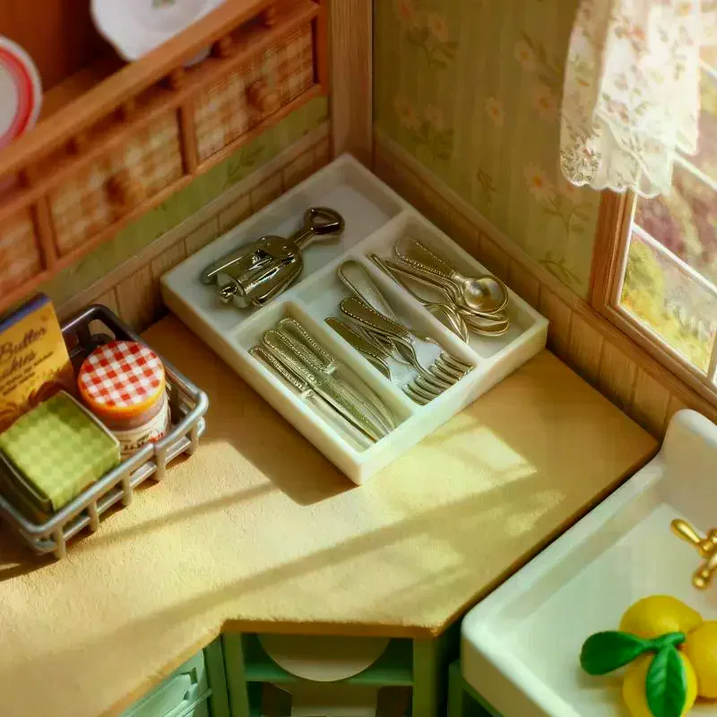 1 Set Doll House Kitchen Supplies Utensils Accessories 1:12 Dollhouse Mini Knife Fork Spoon Clips Tableware With Storage Box
