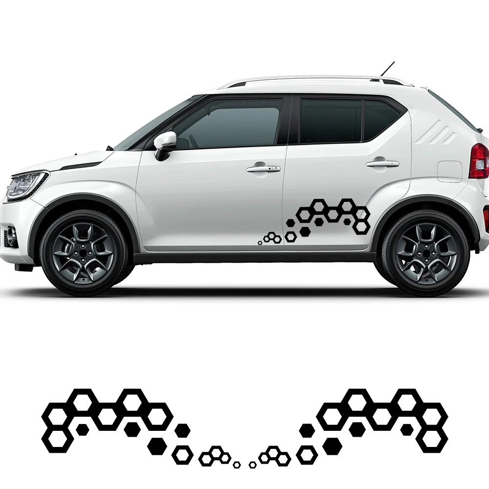 

2pcs/set Car Body Stickers Sport Stripes For Suzuki IGNIS Auto Door Side Decor Vinyl Decals Hexagon Graphics Racing Accessories