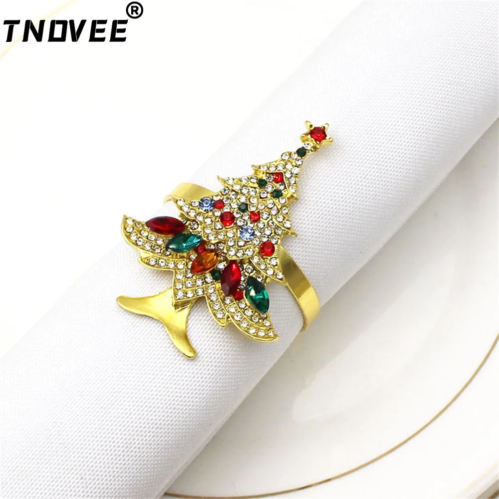 

6PCS Christmas Tree Napkin Rings Xmas Rhinestone Napkin Holder for Christmas Wedding Thanksgiving Dinner Table Decorations ERC52