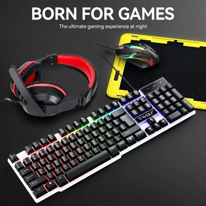 NEW USB Keyboard And Mouse Gaming Headset Combos 4 In 1 English Gaming Wired Keyboard Mouse Set With Mouse Pad and Headphones view 2
