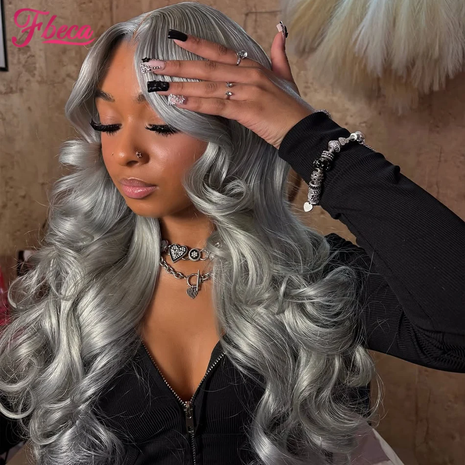 

Silver Grey 13x4 HD Transparent Lace Front Human Hair Wigs 13x6 Body Wave Lace Frontal Wig Pre Plucked HD Lace Closure Wigs