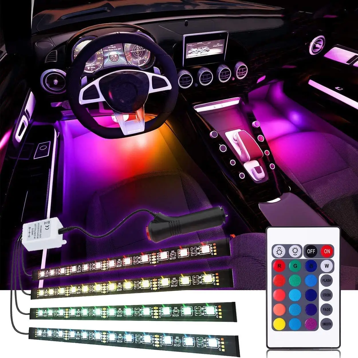 Novità a Led Mood Light Car Atmosphere Neon Light One Tow quattro sette colori telecomando 12V alimentazione di accensione