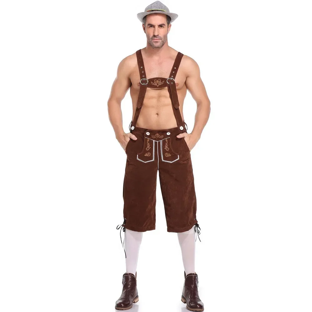 Bavarian Lederhosen Strap Pants For Men Traditional Oktoberfest Costumes Beer Festival Male Cosplay Halloween Party Outfit