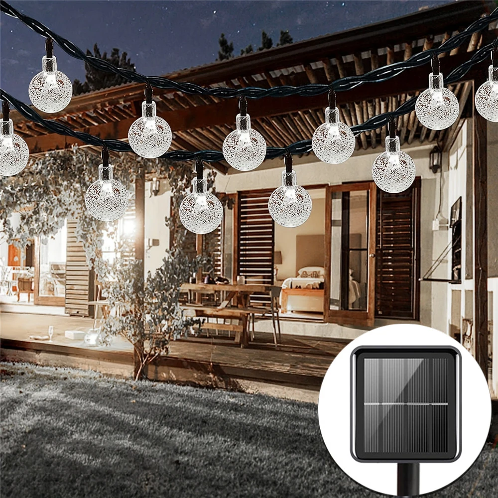 Solar Crystal Globe LED String Lights 60 LED 8 Lighting Modes IP65 Fairy Light Christmas Garland For Garden Party Decor