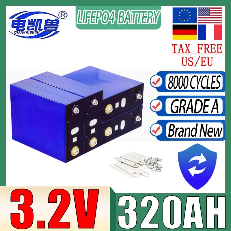 

Lifepo4 3.2V 320AH High-capacity Rechargeable Grade A Battery DIY 12V 24V 48V Travel Solar RV Campers Cell batteries Tax Free