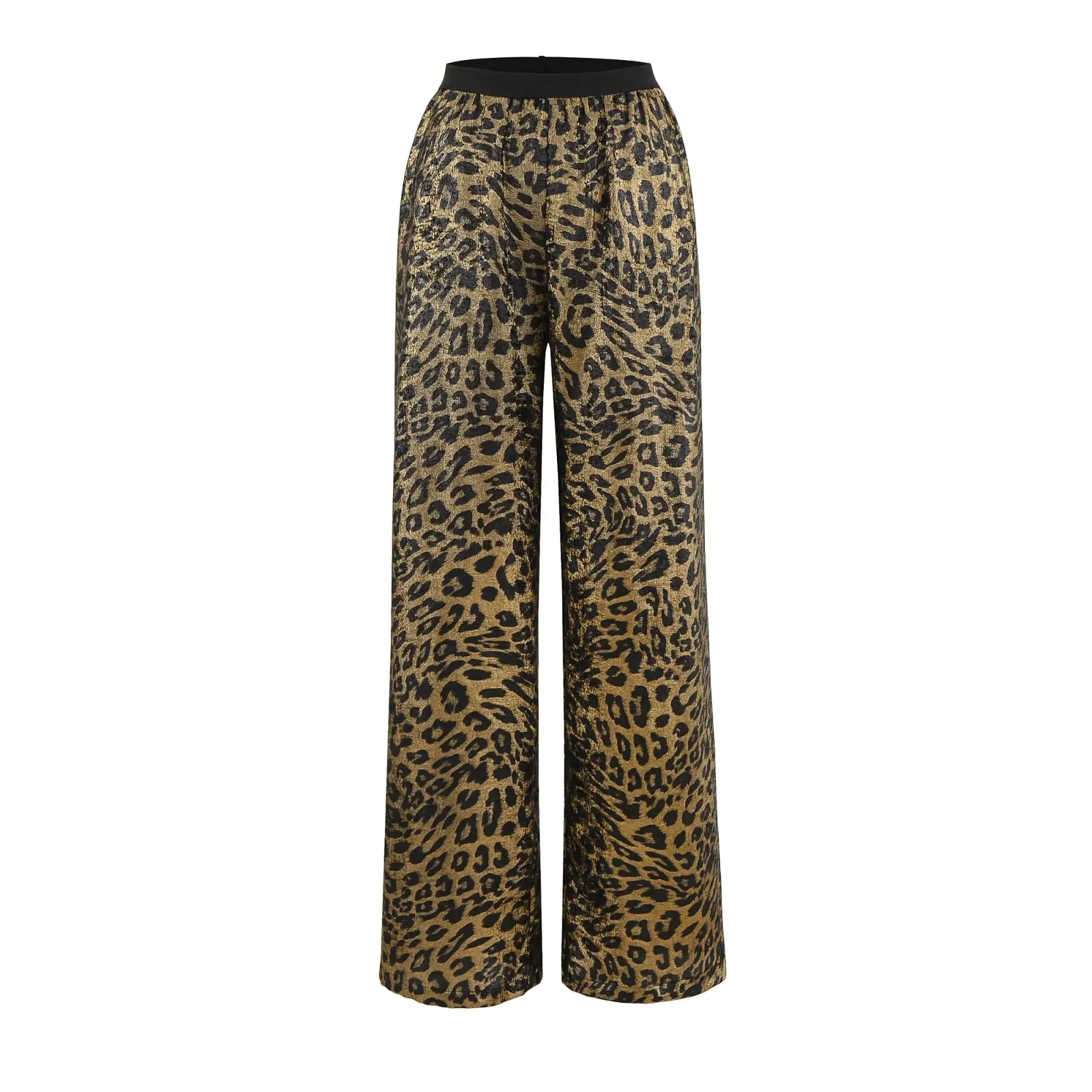 Modern Gold Emed American Retro Leopard Print Pantaloni a gamba larga Donna Estate Drappeggiato Versatile Vita alta Dimagrante Dritto...
