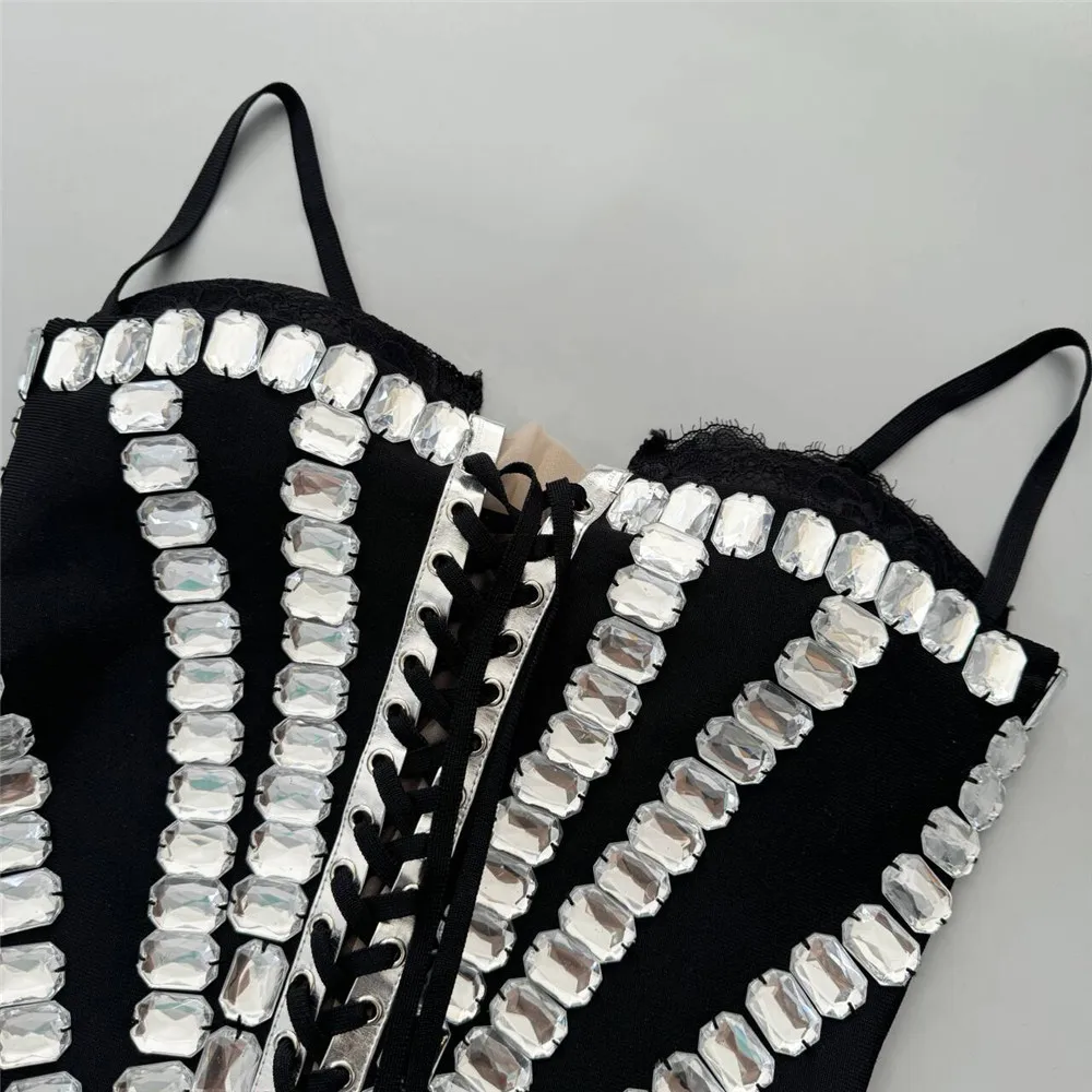 Sexy Sparkly Rhinestones Mesh See Through Short Slip Dress 2025Women Evening Birthday Party Prom Nightclub PhotoShoot Stage Wear