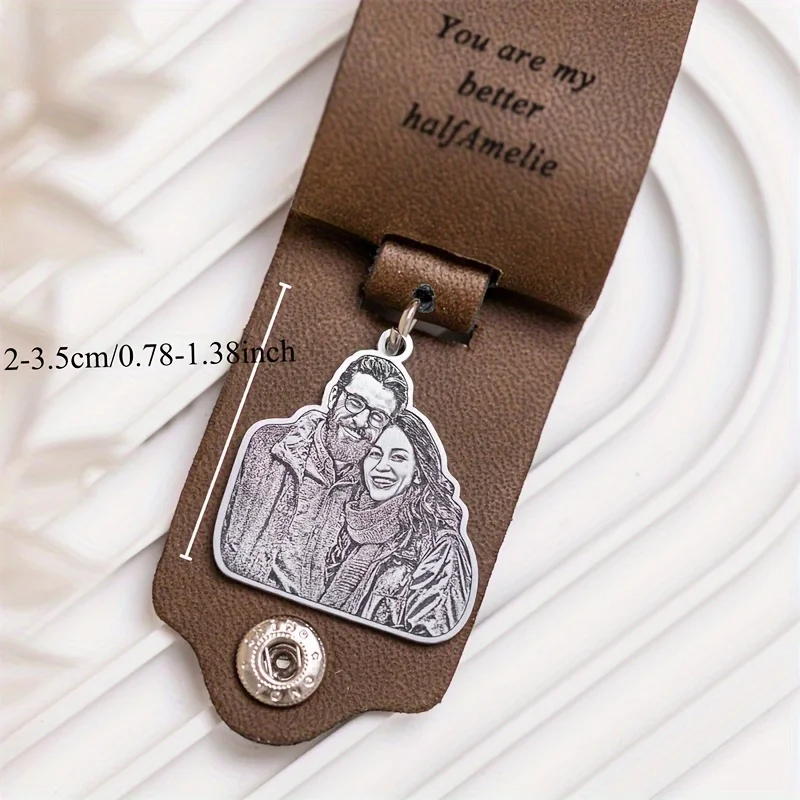 Custom PU Leather Family Photo Keychain Engraved Name Date Gift For Father Couple Valentine Christmas - view 6
