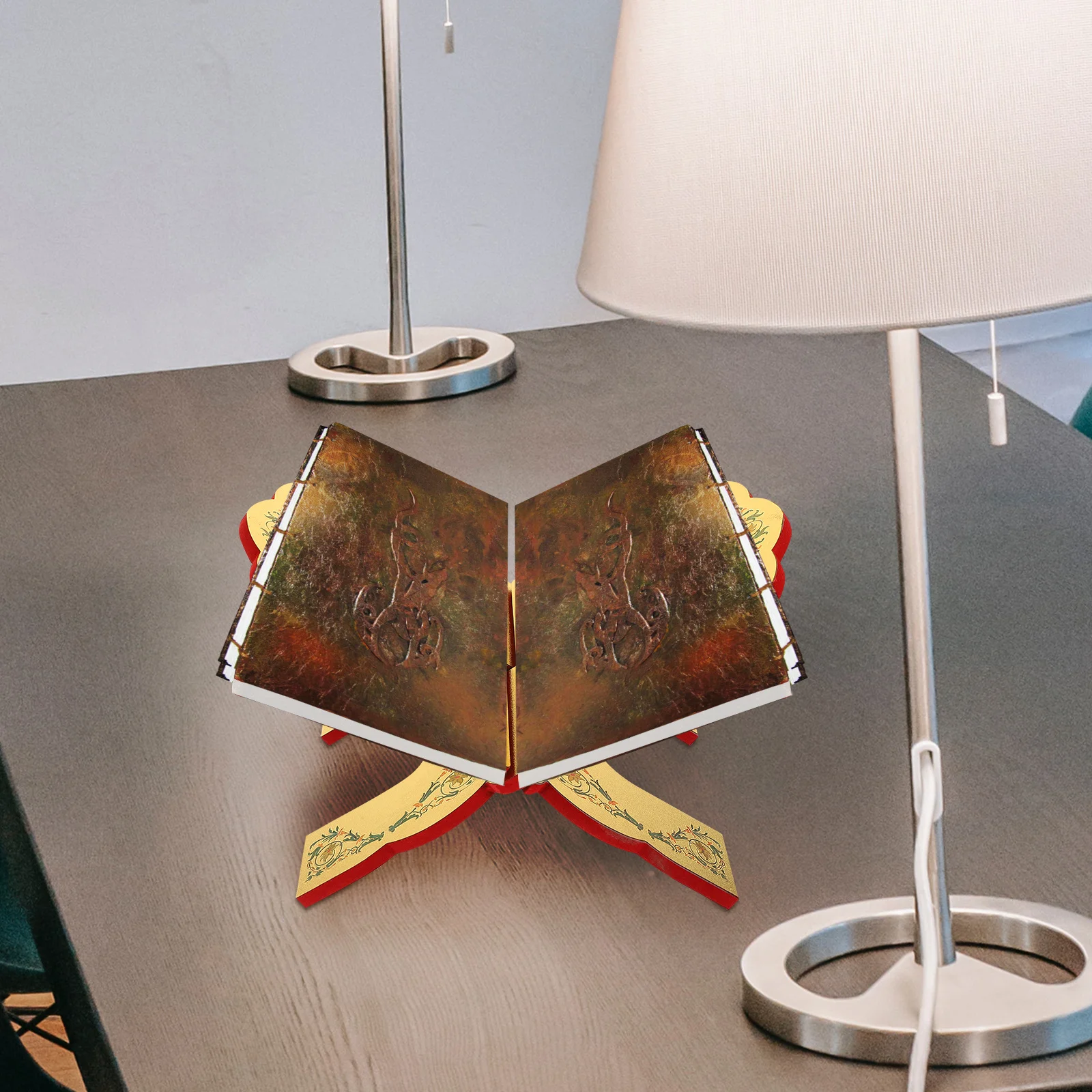 

Quran Storage Stand Wooden Multifunction Reading Holder for Home Office Desktop Book Storage Rack Vintage Pattern