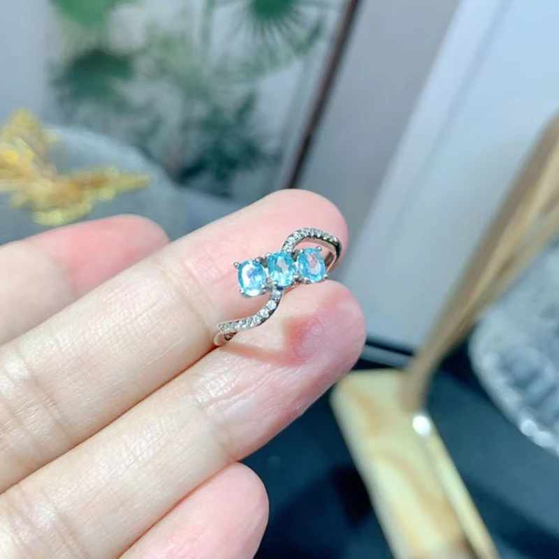 

Кольцо из серебра 925 пробы с тремя драгоценными камнями, 3 мм * 4 мм, кольцо из натурального апатита, позолоченное 18 карат, ювелирные изделия с апатитом для повседневного ношения