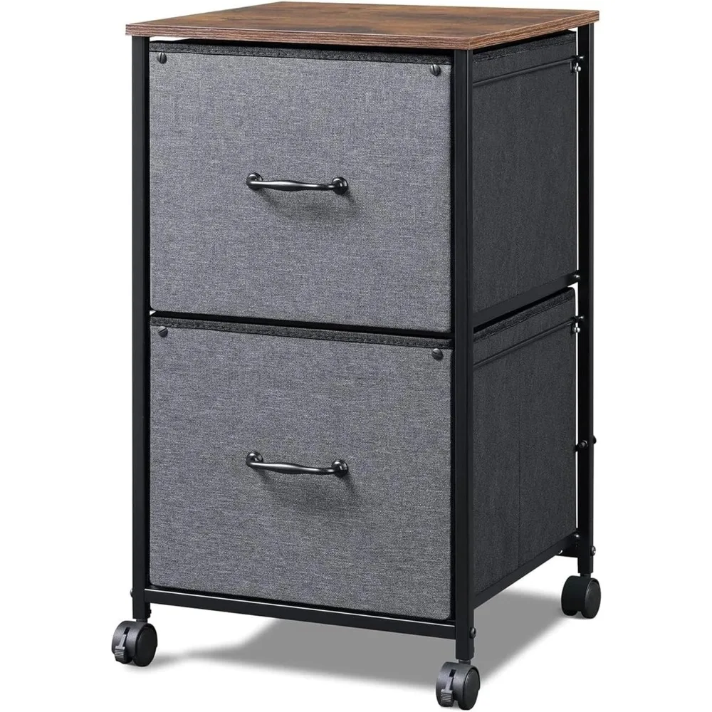 

2 Drawer Mobile File Cabinet, Fabric Vertical Filing Cabinet Fits A4 or Letter Size for Home Office, Rustic Brown