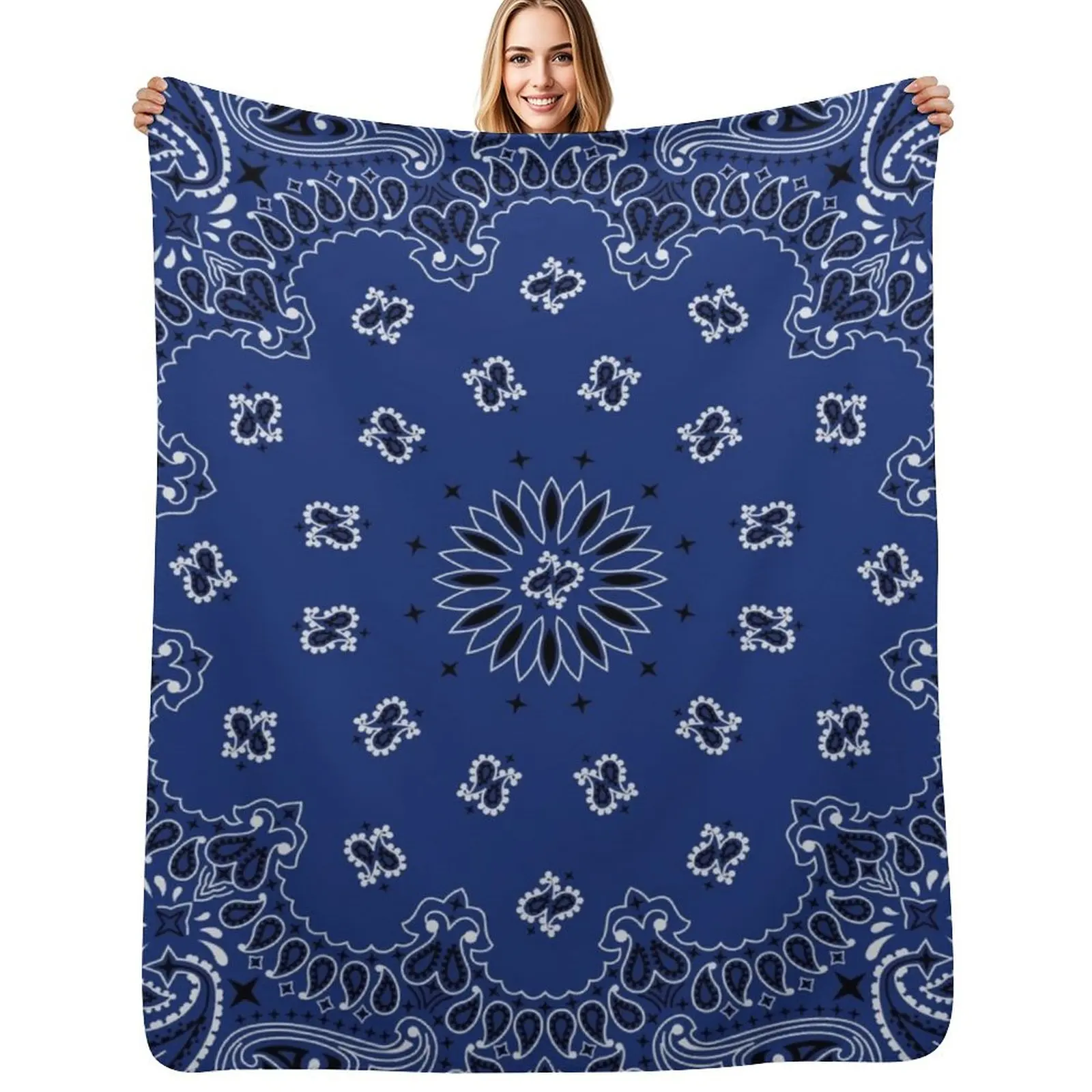 Blue Bandana Pattern Throw Blanket Kid'S Soft Plush Plaid Stuffeds Designers For Decorative Sofa Furrys Blankets