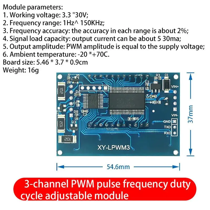 3 channels PWM pulse frequency duty cycle adjustable module square wave rectangular signal generator
