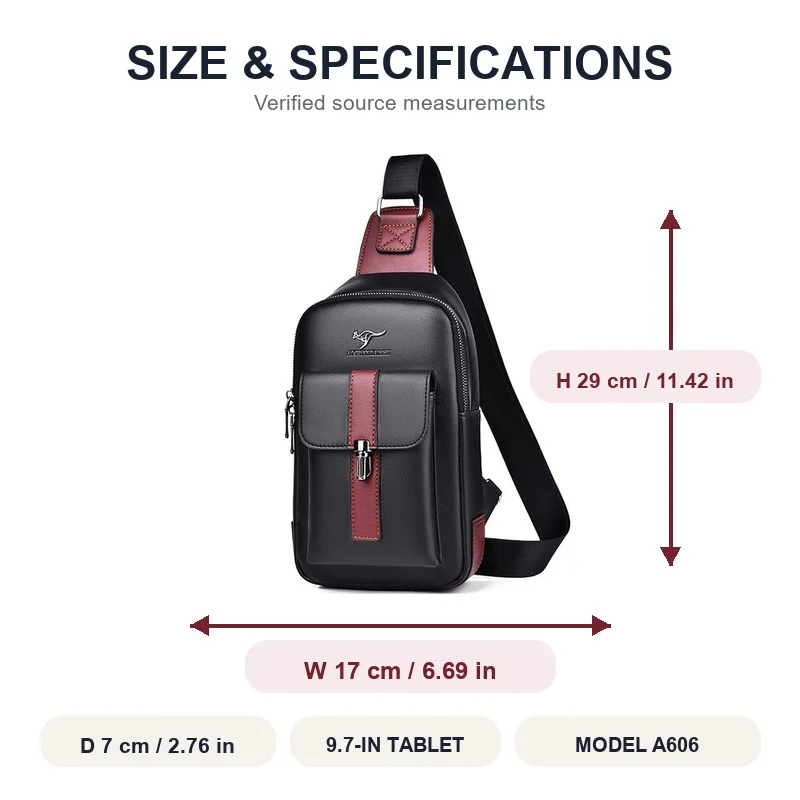 Men Leather Chest Bag Crossbody Sling Bag Casual Business Travel Shoulder Messenger Bag Black Brown