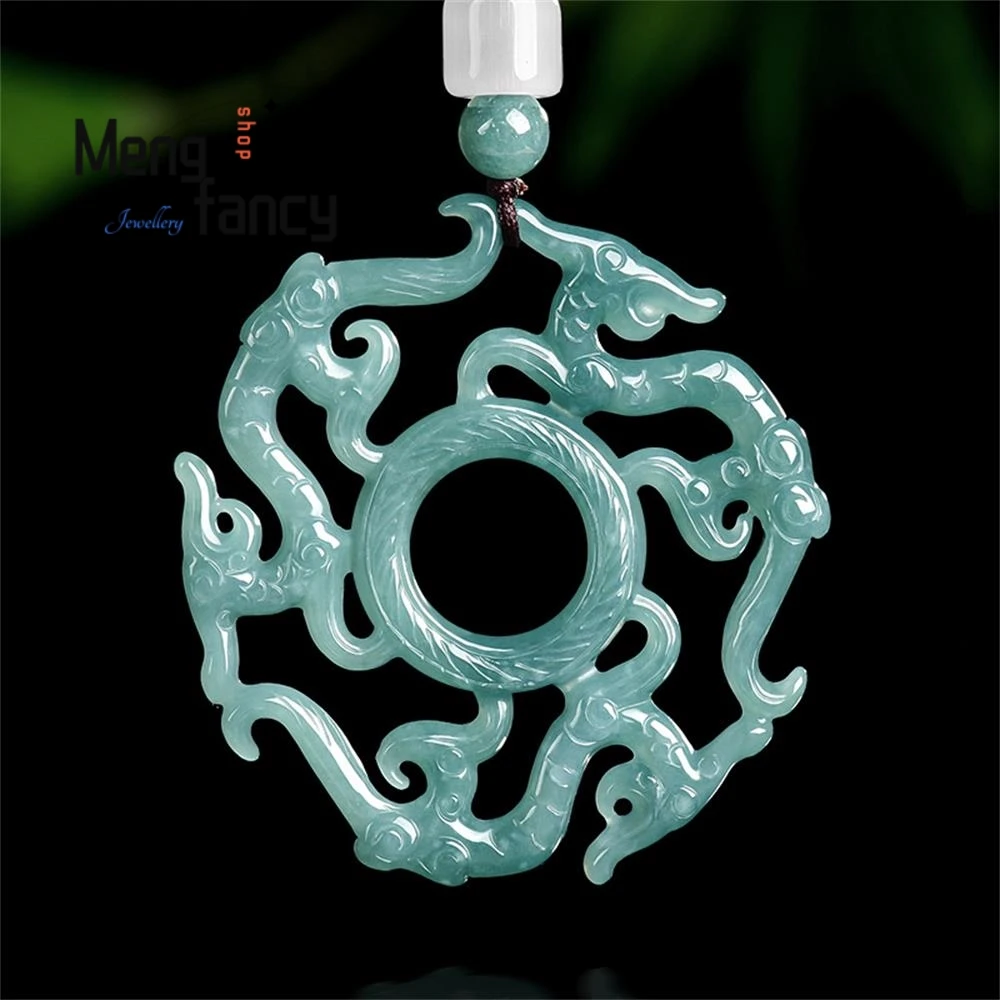 

Оригинальный натуральный нефритовый кулон класса А с узором «Цилюн» и полым дизайном, из нефрита «Ледяное семя», в стиле ретро, модные ювелирные изделия, праздничные подарки