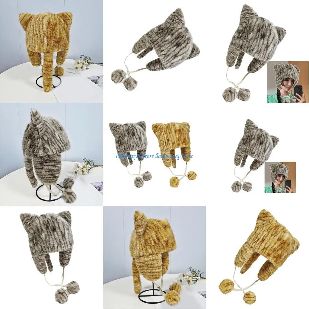 

573B Winter Ear Flap Hat for Female Girl Lovely Bear Ear Trapper Hat Windproof Bonnet Hat Outdoor Skiing Hiking Warm Headwear