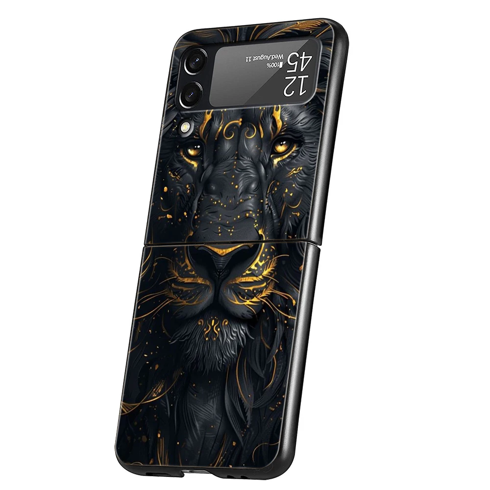 Löwe Muster Harte PC Telefon Fall Für Samsung Galaxy Z Flip 6 5 4 Schwarz Abdeckung Für Galaxy Z Flip 3 faltbare Stoßfest Capas Fundas – Detail 4