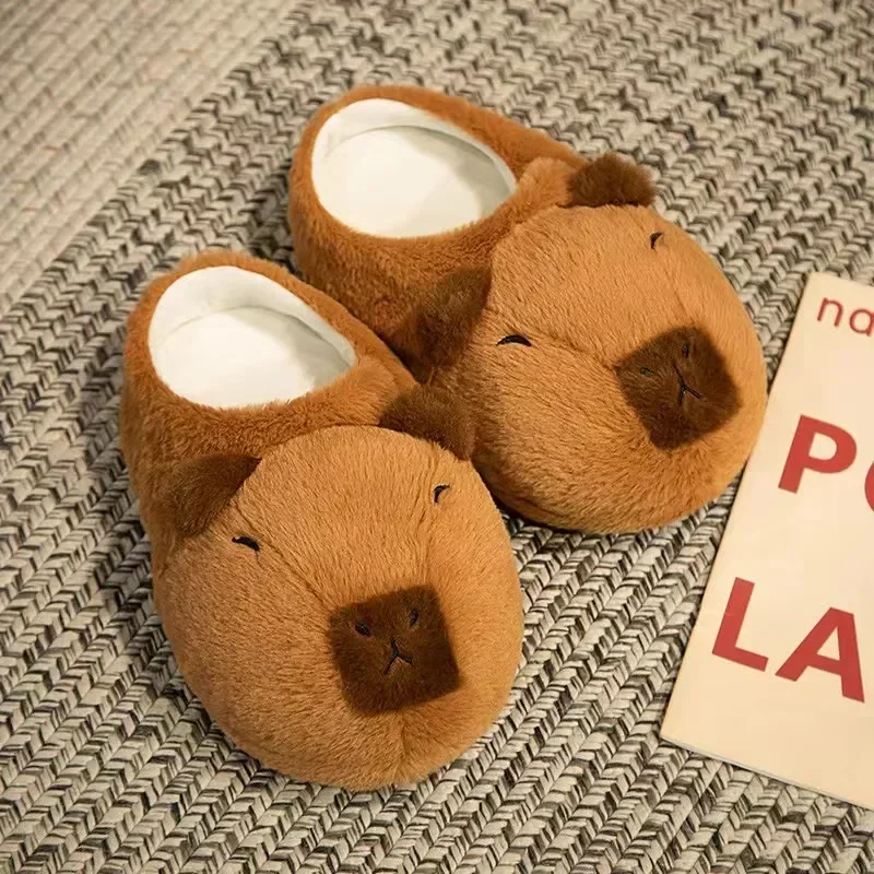 Capybara Plush Slippers Cartoon Lovely Soft Animals Plushie Shoes Cozy Comfortable Kapybara Sandals Winter Indoor Warm Slippers