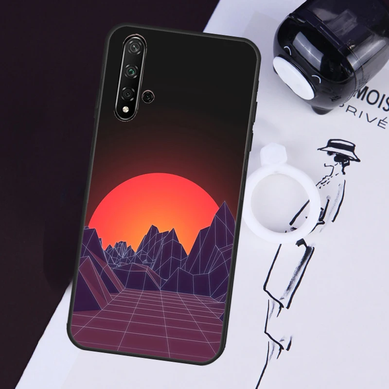 80S Vaporwave Synthwave Sunset Case For Huawei P40 P20 P30 Lite Nova 11i 8i 3i 9 10 SE 11 Pro 5T Y91 Y90 Y70 Y61 Y60 Cover