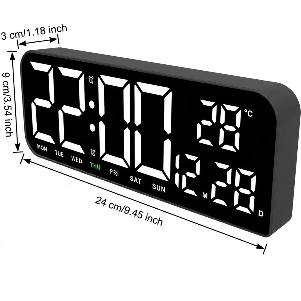 White Large Display Clock Large Display Alarm Clock Bedside Timer Clock Spacious LED Screen 24-hour Time Format
