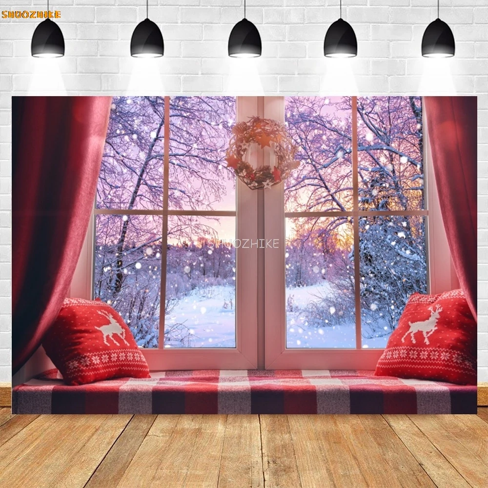 Christmas Backdrop Photography Indoor Christmas Tree Window Candle Decor Photography Background New Year Christmas Party Banner