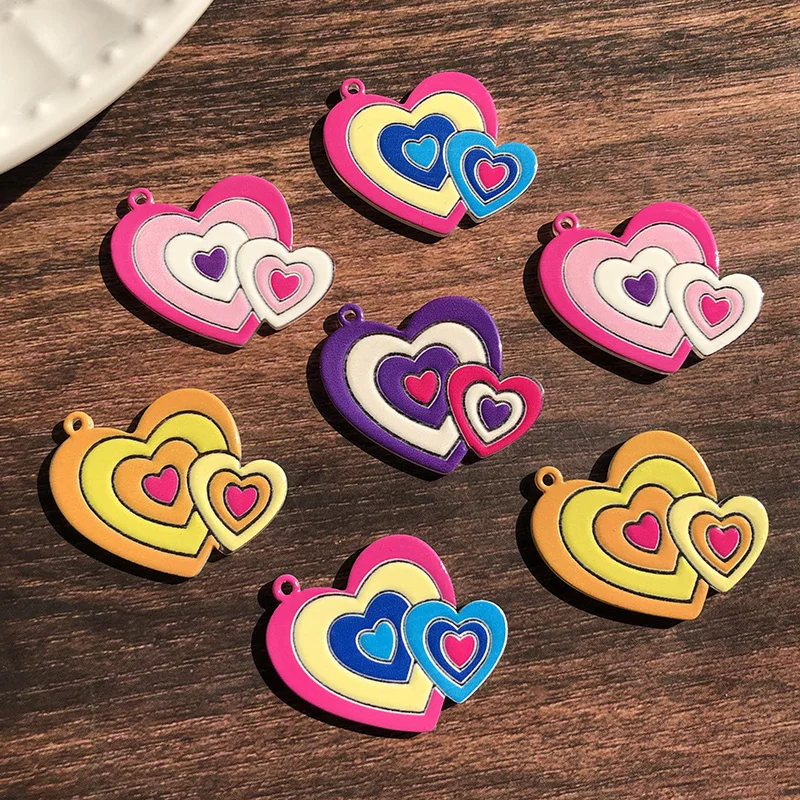 8pcs Valentine Day Lots Love Heart Charms Sweet Acrylic Cartoon Pendant For Earring Keychains DIY Jewelry Make