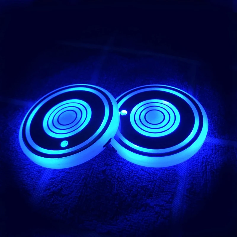 2Pcs Car Led Cup Holder Water Cup Mat Rechargeable RGB Light Decor Cover Luminous Trim Lamp Pad Ornament Coaster