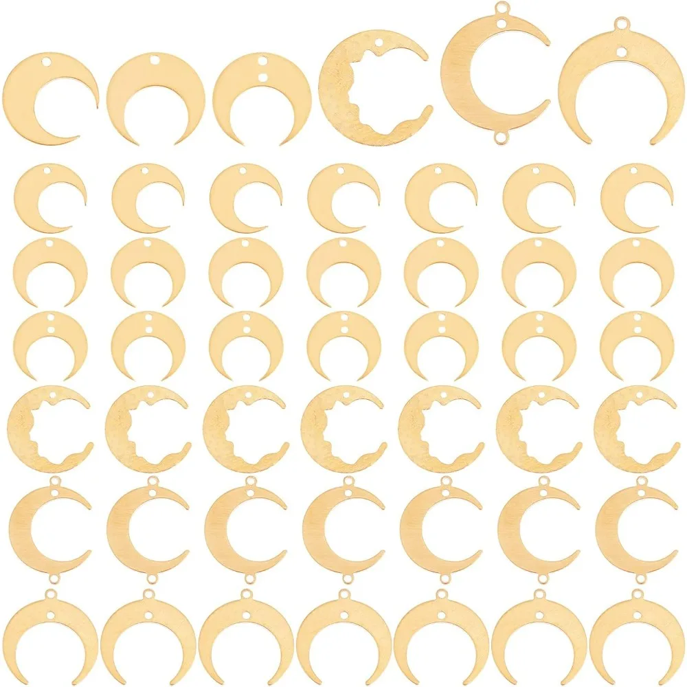 72Pcs 6 Style Moon Connector Charms Brass Jewelry Links Crescent Moon Dangle Connectors Blank Tag Pendants for DIY Making Kit