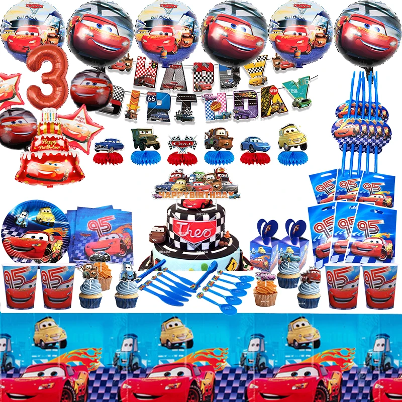 Disney Lightning McQueen Cars Birthday Party Decorations Kid Cartoon Pixar Cars Party Supplies Tableware Set Balloon Baby Shower