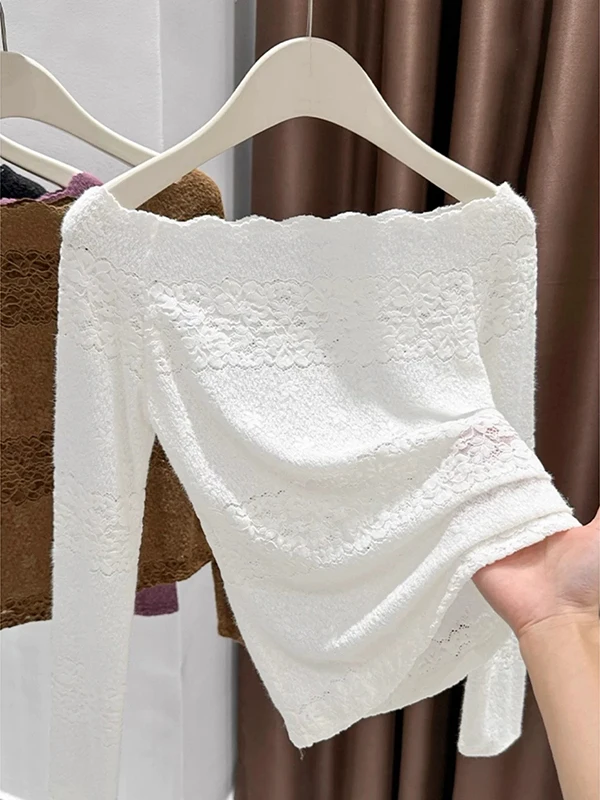 Ladies Lace Base Shirt Long Sleeve One-Shoulder Inner Wear Fashionable Spring Autumn Winter New Style European Goods