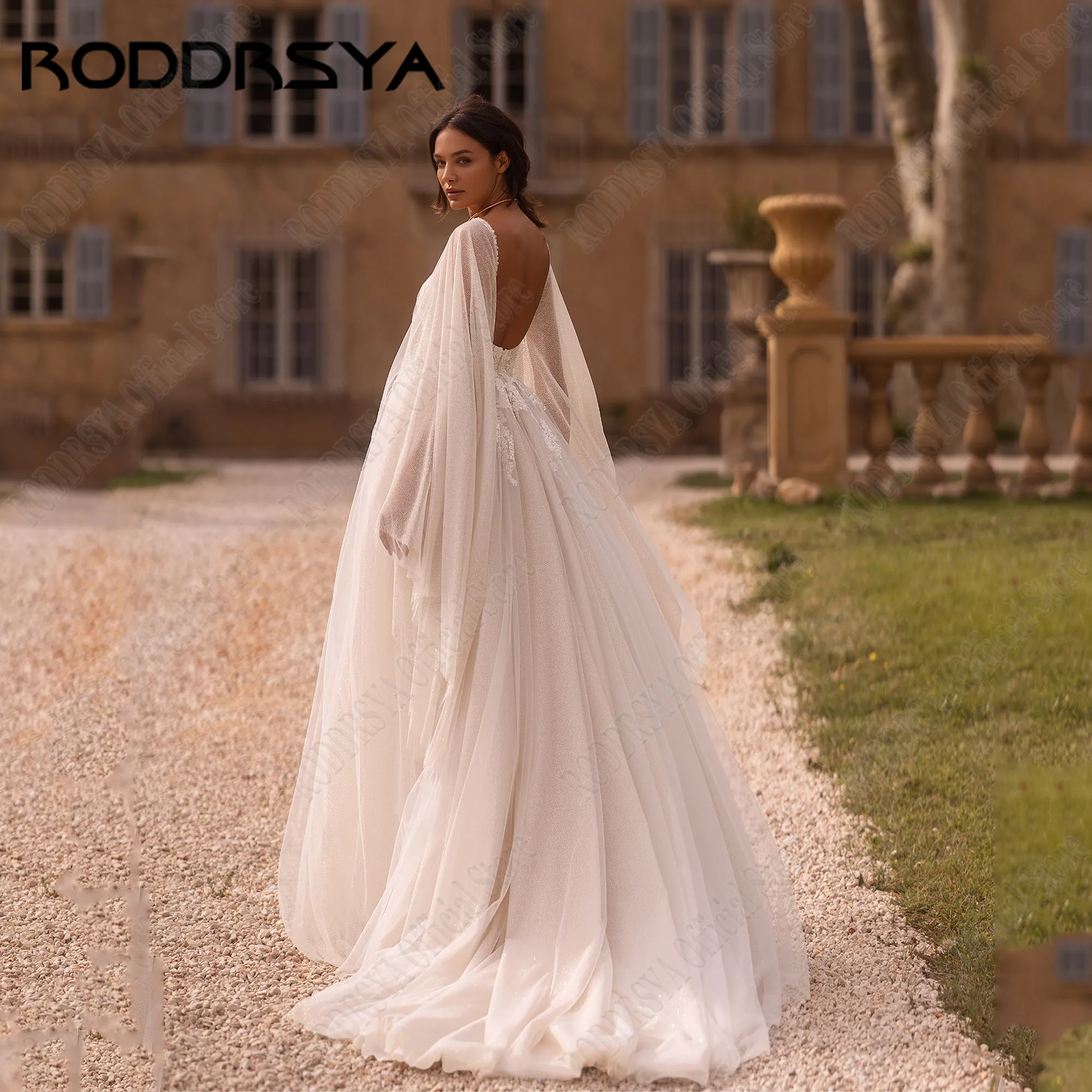 RODDRSYA-Vestido De Novia De lentejuelas con purpurina, traje De Novia con tirantes finos, corte en A, apliques sin espalda, estilo bohemioRoddrsya Sweet lentejuelas vestido de novia brillante pasta con tirantes a vest