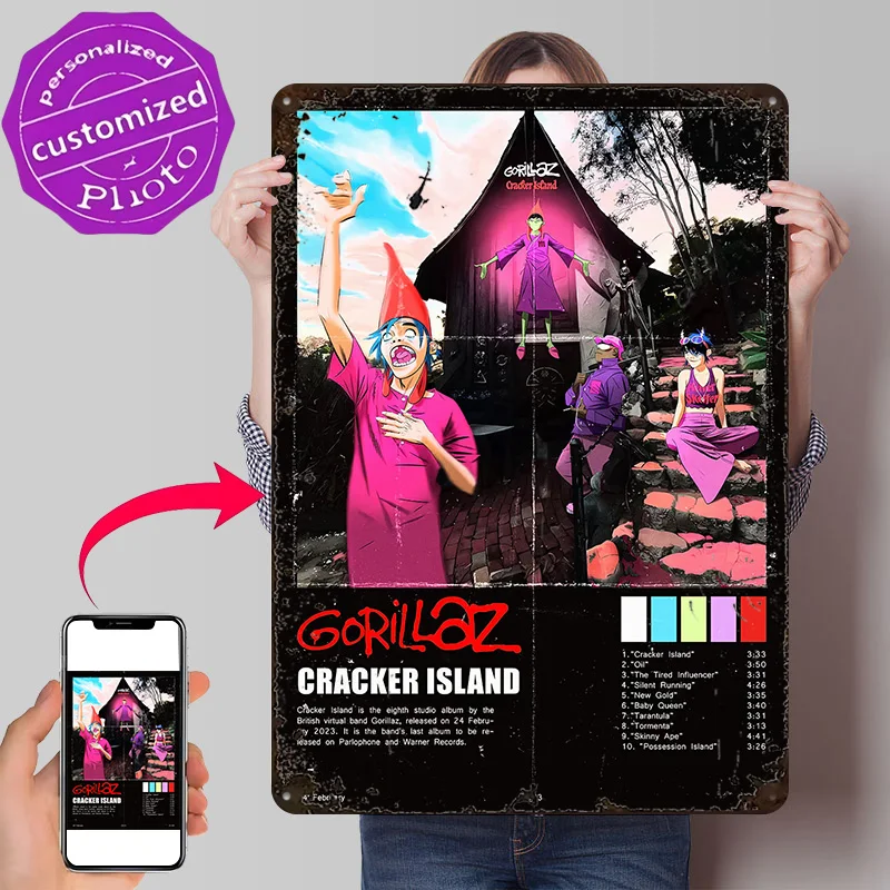 Gorillaz Cracker Island Album Art Personalized 3D Textured Metal Poster Wall Art Vintage Tin Signs for Room Decoration Items
