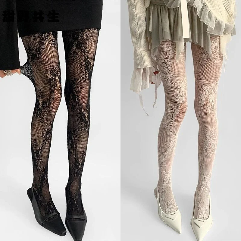 Ausgehöhlte Spitzenstrümpfe im Koreanischen Stil Retro Netzstrümpfe Dünne Damenstrumpfhosen Y2K Subkultur Lolita Cosplay Lange Socken