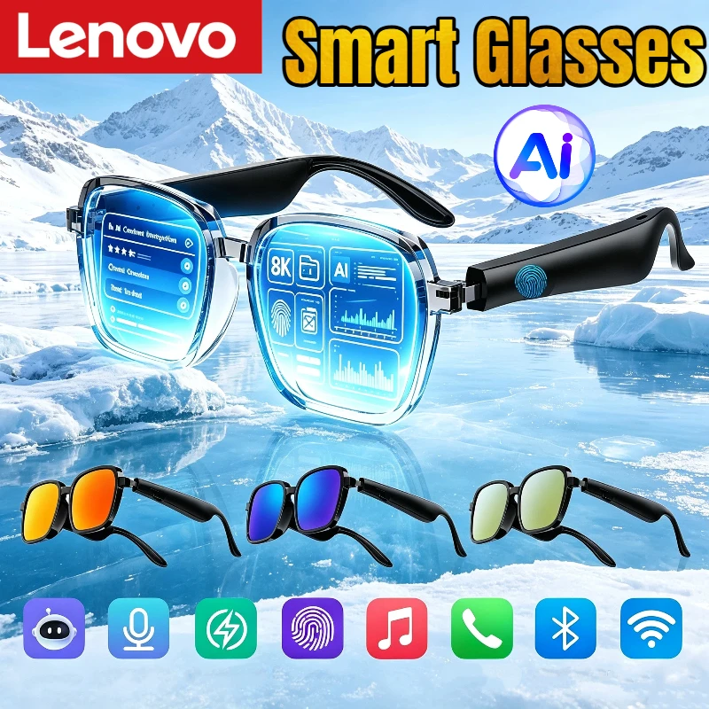 Lenovo 2027 New Smart Glasses AI Translation Bluetooth Conversation Recording Listening To Music Smart Sport Sunglasses Adults