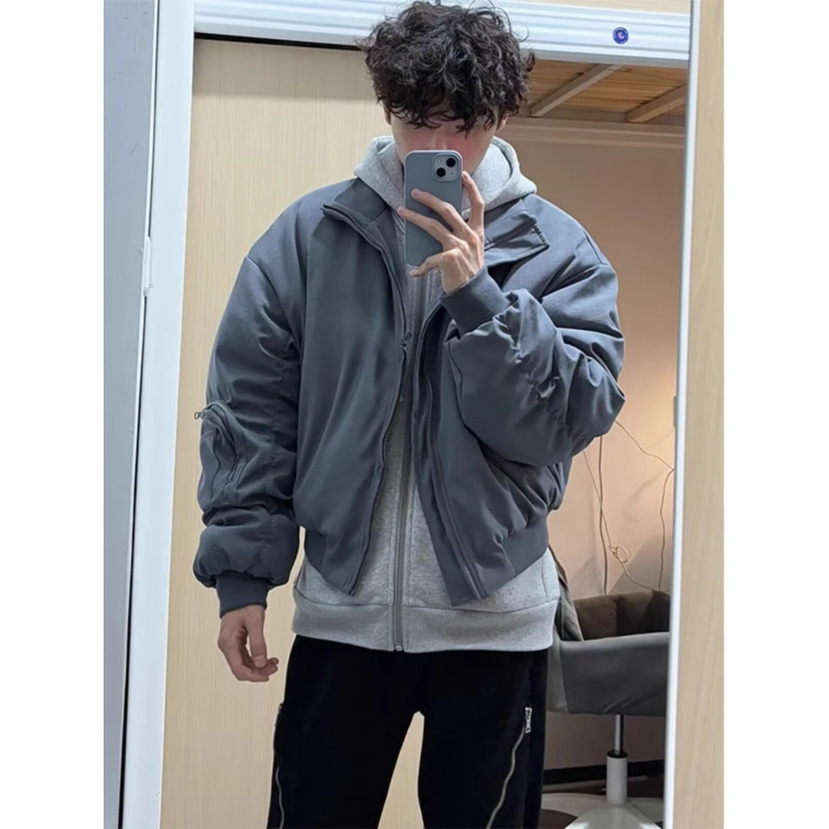 

Мужская куртка-бомбер в стиле американского пилота, весна-осень, с высоким воротником, рабочая одежда, полиэстер, приталенный крой, верхняя одежда