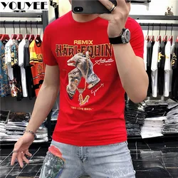 T-shirt Men's Red Summer 2022 New Short Sleeve Fashion Brand Mercerized Cotton Slim High-quality Hip-Hop Male Tees Man Clothing