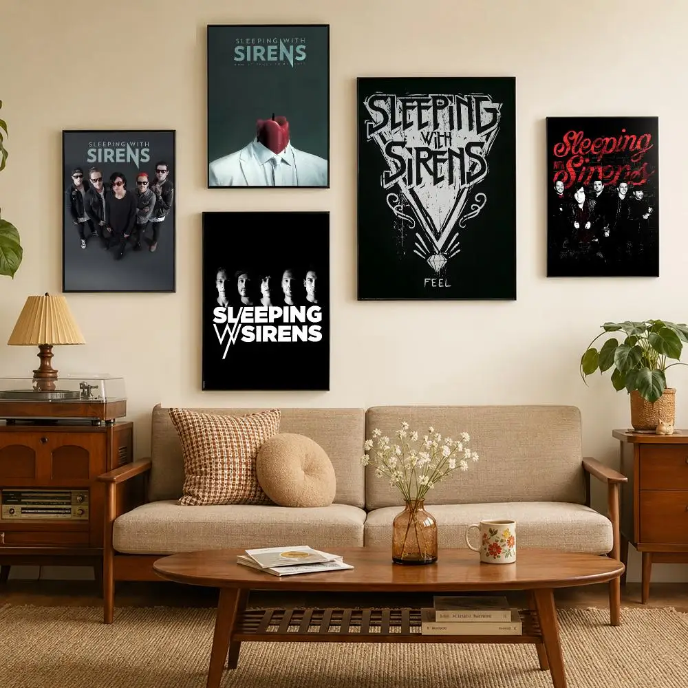 Rock Band Sleeping W-With Sirens Poster Self-adhesive Waterproof Paper Stickers For Wall Decoration In Bedrooms And Bar Rooms