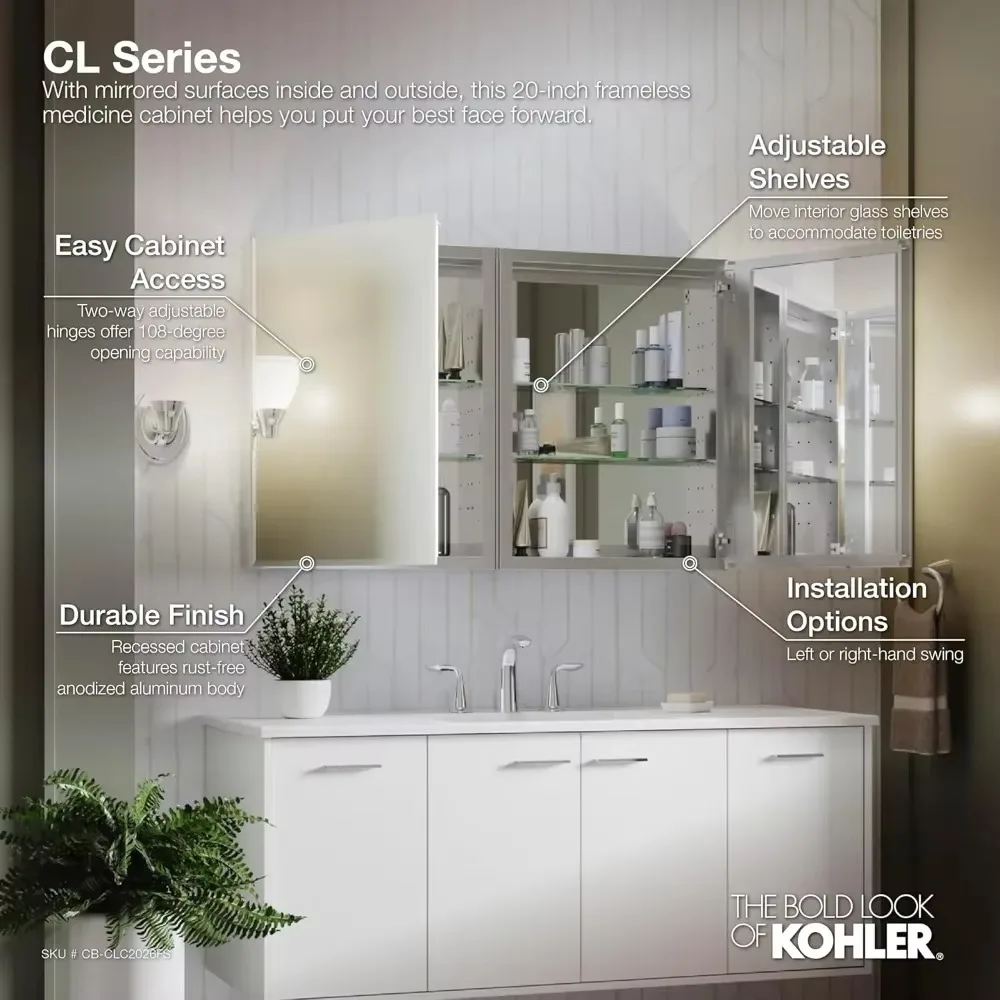 Hanging bathroom cabinet with hidden mirrors and storage, one full-coverage mirrored door, 4.81