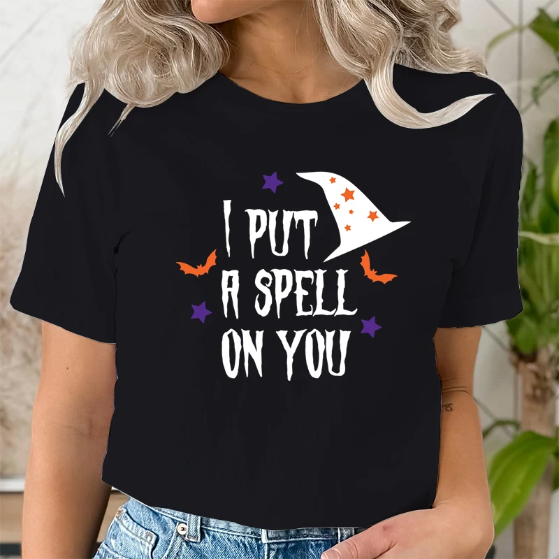 Women's Clothing Put A Halloween Spell on You Graphic T Shirts Women Funny Witch Gift Casual Tops Halloween Witchy Print T-shirt