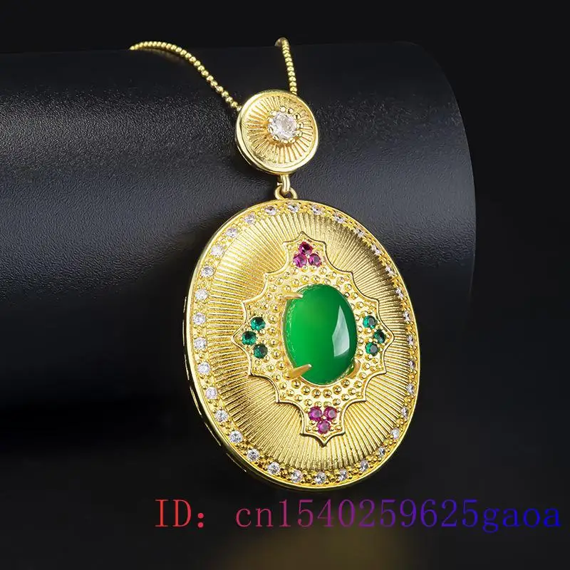 Green Real Jade Agate Pendant Necklace Natural Jewelry Chain Energy Carved Stone Amulet Luxury Talismans 18K Gold Plated